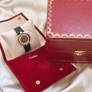 AUTHENTIC VINTAGE CARTIER VENDOME BLACK LEATHER WATCH